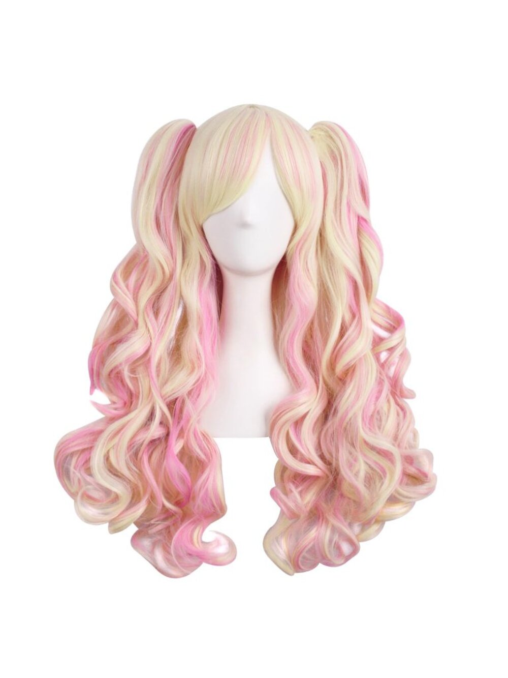 Women's Blonde Pink Synthetic Lolita Long Curly Clip On Ponytails Cosplay Wigs